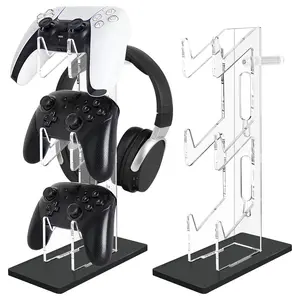 Game Controller Holder 3 Tiers - Universal Dual Controller Stand Headphone Holder, Acrylic Black Controller Display Stand Compatible with Nintendo Switch Xbox PS5 PS4, Desk Mounts for Controller