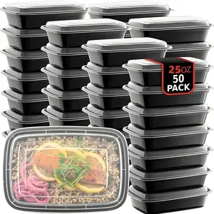 50-Piece Food-Grade Meal Prep Containers 25oz Plastic Food Storage Containers with Lids Leak-Proof Portable Lunch Boxes BPA-Free Reusable Freezer/Microwave Safe Food Preservation Containers Takeout Meal Boxes