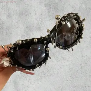Unisex Y2K Handmade Studded Fashion Sunglasses, Trendy Casual Statement Shades, UV400 Protective Stylish Eyewear for Daily Wear, Streetwear, Festivals & Outdoor Activities tiktokshopspringglowup
