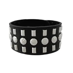 8.75in Black Vinyl Studded Wristband - Barrel Studs for Edgy Fit