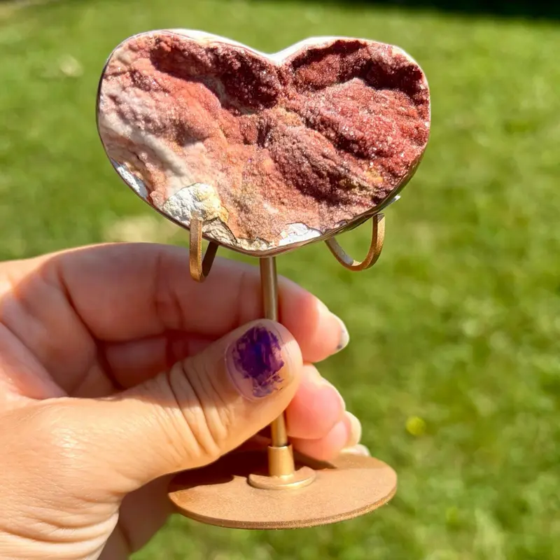 Raw Druzy Silk Agate Heart and Stand