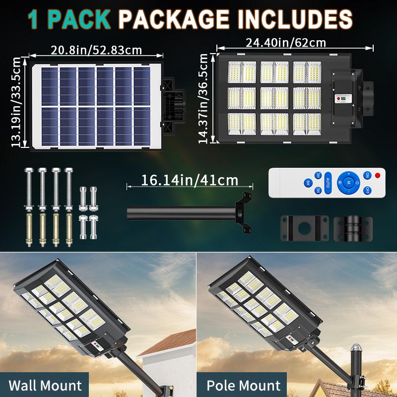 6000W IP67 solar floodlight Solar StreetLights Outdoor lighting Waterproof, 320000 lumens, Dusk to Dawn Solar with Motion Sensor and Remote Control, LED Flood Light, Suitable for courtyards, Gardens, Streets, Basketball Courts
