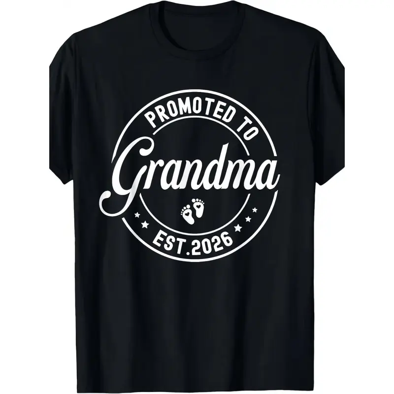 Menswear Casual Graphic Tees - Unisex 2026 Grandma Announcement Retro Streetwear, 220gsm Heavyweight Cotton Shortsleeve Round Neck Tee with Footprint & Grandbaby Graphic Shower Gift