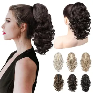 12" Curly Ponytail Short Claw Ponytail Extension Wavy Curly Jaw Clip in Hairpiece for Women Natural Synthetic Hairpiece
