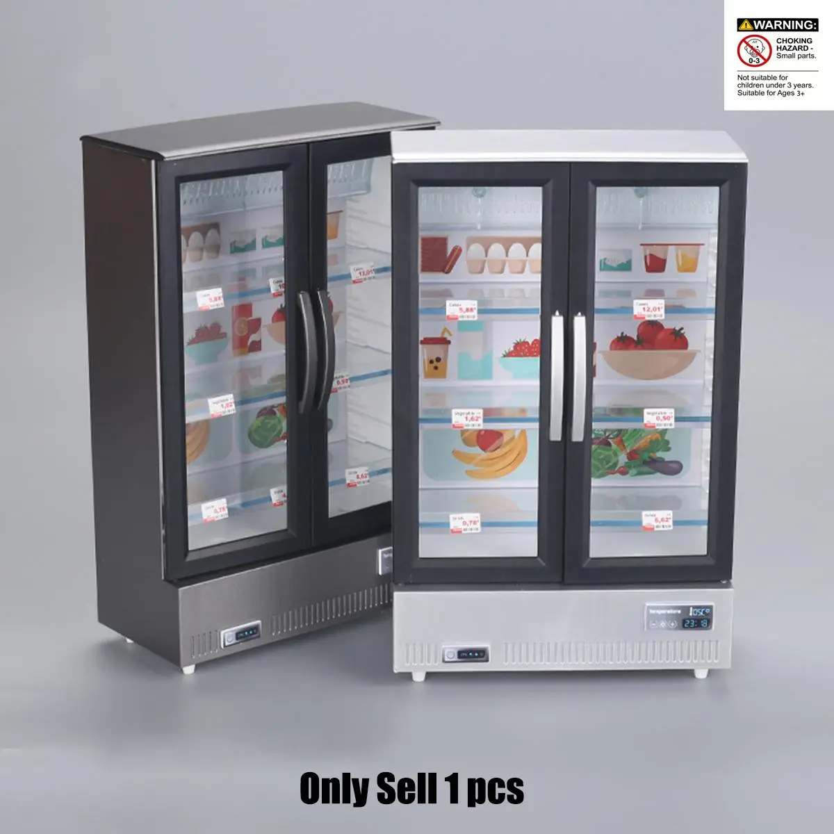 Simulation Mini Two-Door Refrigerator Toy, Light Music Kitchen Pretend Play Set, DIY Dollhouse Accessory, Doll Furniture, Miniature Furniture, Creative Decor, Birthday Gift for Boys Girls
