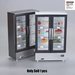 Miniature Double Door Refrigerator, Simulated Mini Refrigerator Toy with Light & Music, DIY Doll House Accessories, Creative Ornament, Birthday Gift, Miniature Furniture