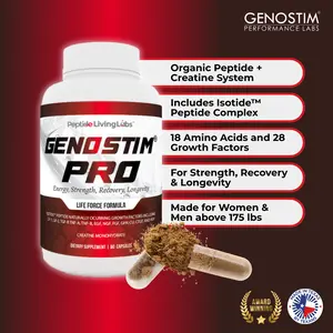 Genostim Pro - Life Force Formula W/ ISOTIDE Peptide Complex & Creatine Monohydrate for Strength Recovery & Longevity (more bedroom action) - Fitness, healthcare, supplement, lean muscle mass, mental focus, elevates hormone levels (including testosterone)