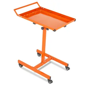 Garvee Adjustable Rolling Work Table with Wheels, 220 lbs Heavy Duty Steel Mechanic Tool Tray Cart, Height 35"-44.8" Mobile Workbench for Garage, Auto Repair, DIY Projects, Orange