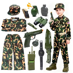 Children Military Experience Costume Set Camouflage Three-Piece Kit Sound Light Equipment Role Play Educational Toy Parent-Child Interactive Gift Age Appropriate Suitable for 3+