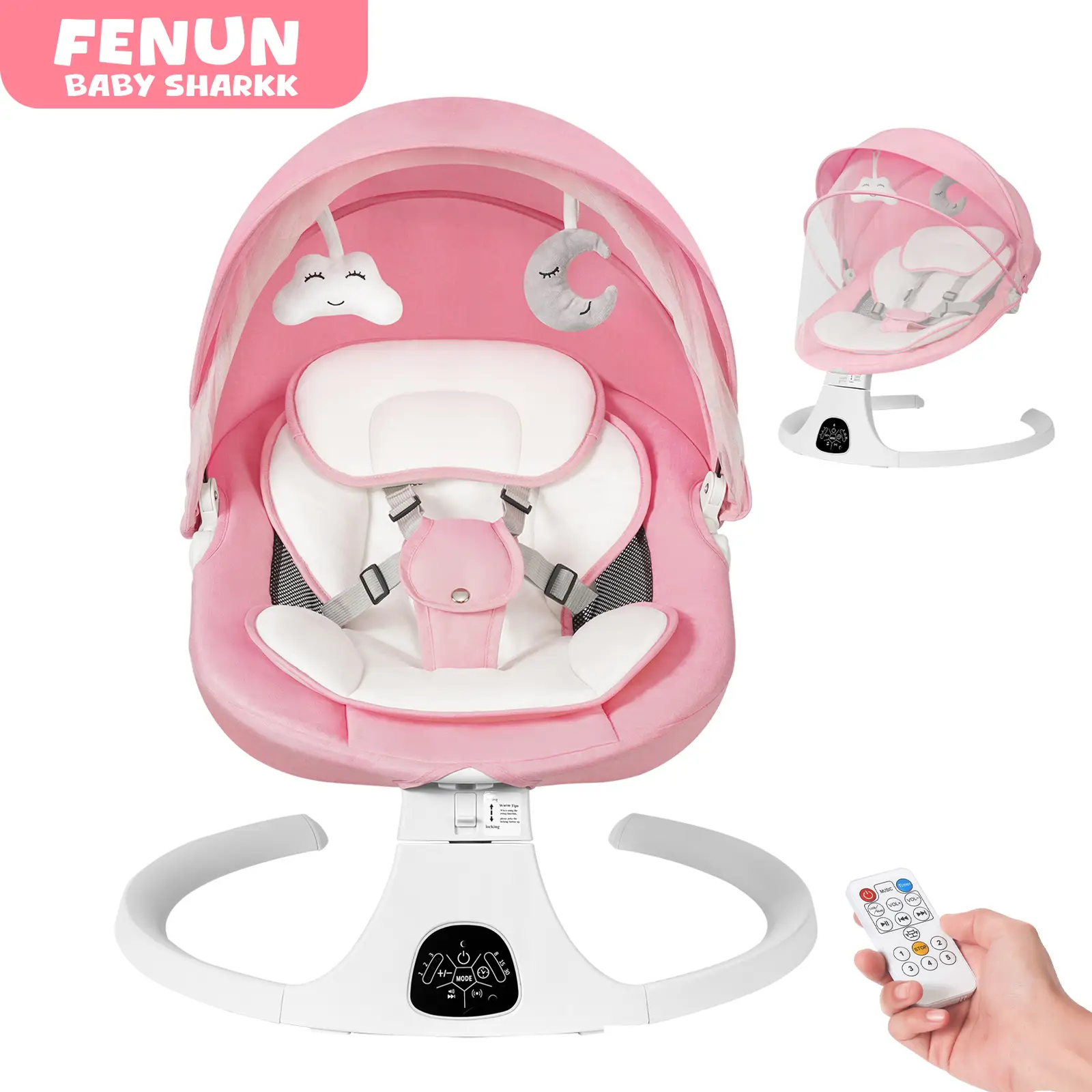 Baby Electric Bouncer, Baby Rocker, Electric swing, 5 Speed & 10 Lullabies, Baby Bassinet, Adapter & Battery Powered, For Indoor & Outdoor Use, Remote