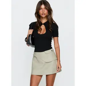 Sonic Sound Faux Leather Cargo Mini Skirt Cream