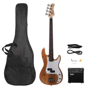 Burlywood GP Electric Bass Guitar Set with 20W Amp Basswood Body Maple Neck Rosewood Fingerboard Split Single-Coil Pickup for Beginners & Experienced Musicians