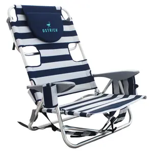 Ostrich The Deluxe Backpacker Portable Beach Chair with Cooler Bag, Blue Stripe