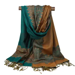 Reversible Green & Copper Paisley Pashmina Scarf | Festival Shawl | Ideal Gift for Mom and Friends