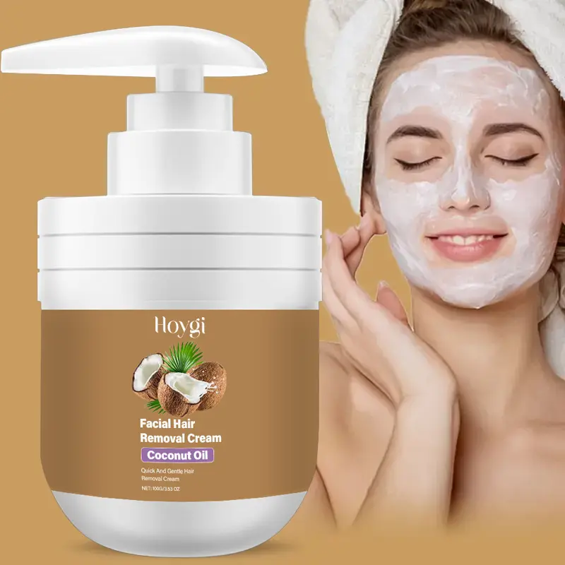 100g Coconut Oil Hair Remover Cream - Gentle Formula for Lips & Face, Sensitive Skin, Quick Root Dissolution, Moisturizer, Wipe-Off, Spot-Free Smooth Skin