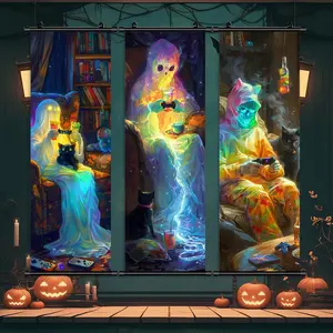 Halloween Hanging Banner, 3 Counts/set Funny Ghost Poster, Waterproof Horror Poster, Party Poster, Living Room Decoration, Home Wall Decoration