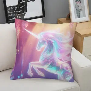 Ins Style Colorful Unicorn Short Plush Pillow, Car Nap Cushion, Student Dorm Sofa Backrest Pad, Home Sofa Bedroom Cuddle Pillow Decor, Detachable Pillowcase