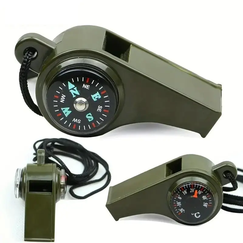 Mini Whistle, 1 Count 3-in-1 Whistle with Compass & Thermometer, Outdoor Camping Hiking Whistle, Suitable for Solocamping, Bikepacking, Glamping