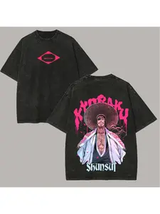 Bleached Shunsui Ky Ō Raku Printed Unisex Washed T-shirt, Men's and Women's Summer Oversized Shirt, Casual Sports Loose and Comfortable Round Neck Short Sleeved Fashionable Top