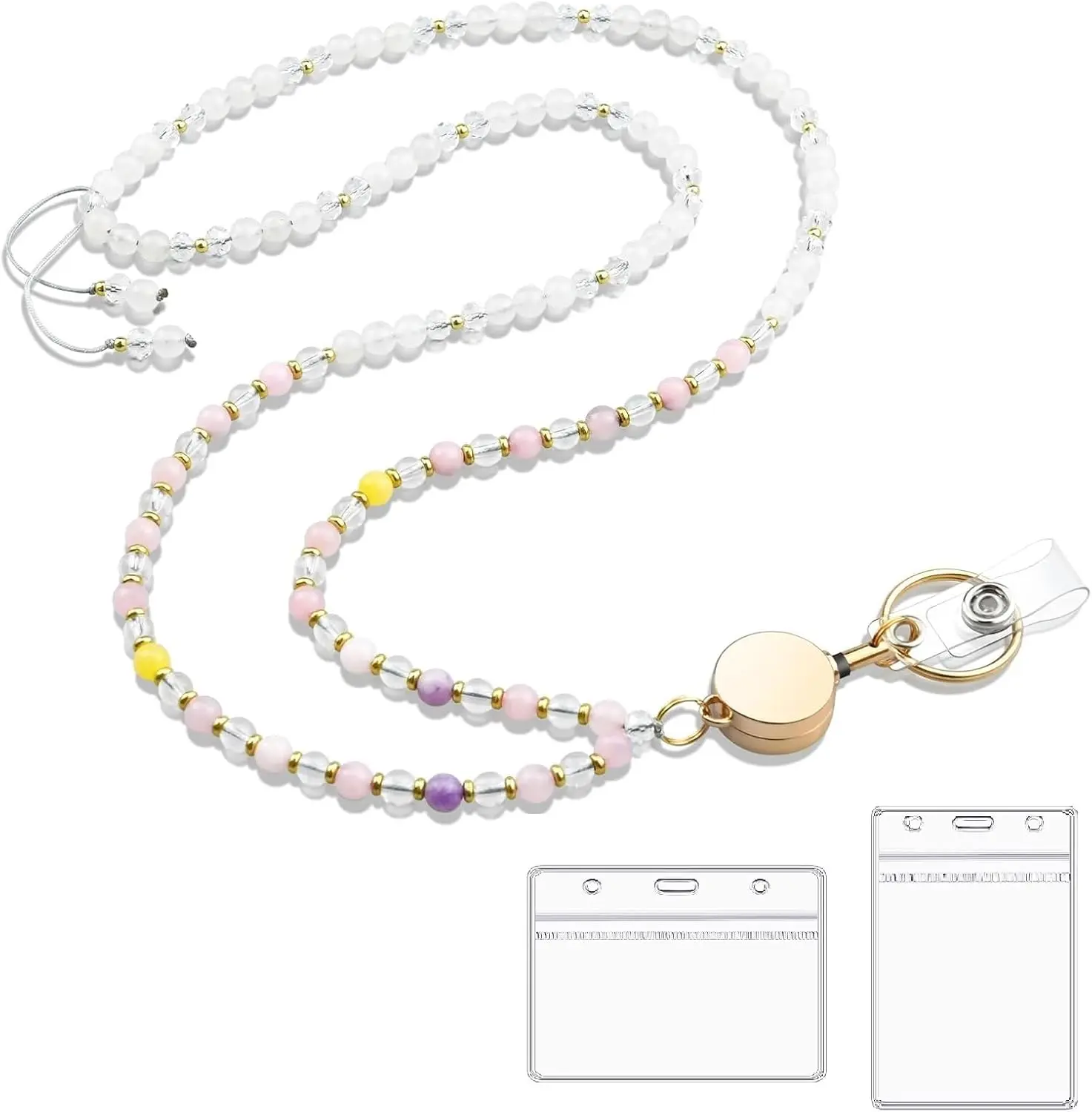 Teacher Lanyard for ID Badges Retractable Beaded Cute Lanyards with ID Holder for Women Teacher Lanyard for ID Badges Retractable Beaded Cute Lanyards with ID Holder for Women