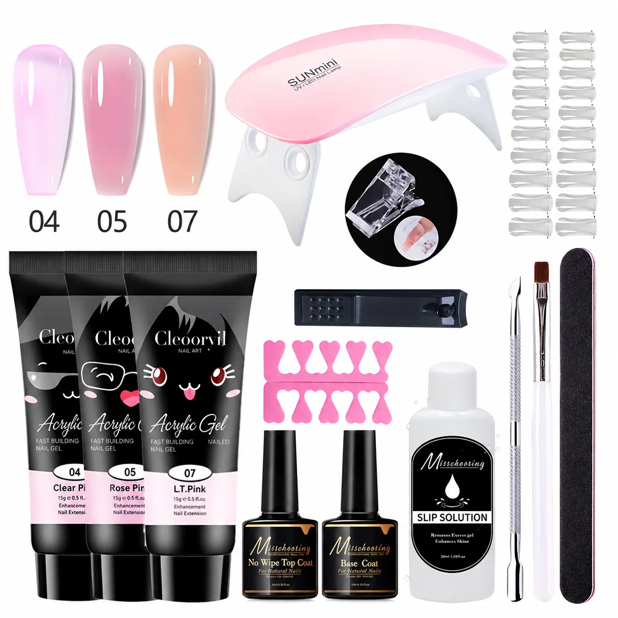 Polymeric Gel Nail Extension Set, Including 3 Pieces Of Extension Glue, Nail Lamp, Primer, Wash Free Seal, Pen Wash Water, Transparent Nail Mold And A Full Set Of Polymeric Gel Nail Tools, Suitable For Beginners Of Nail Enhancement And Holiday Gifts