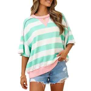 Exposed Seam Ribbed Patchwork Oversized Tee