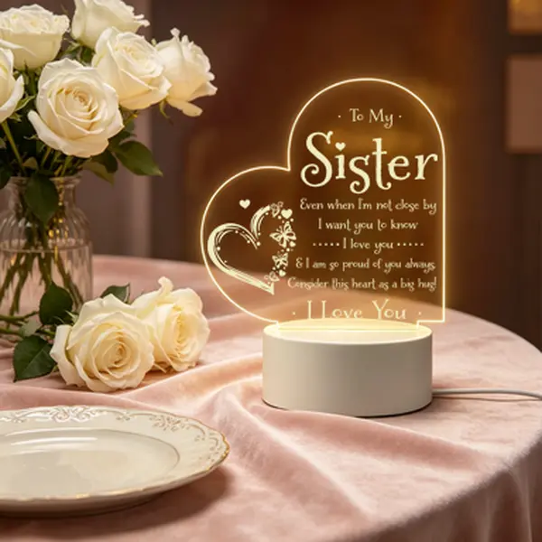 Heart Shaped Butterfly LED Table Lamp - Warm Glow Acrylic Decorative Mood Light, LED Decoration for Bedroom Nightstand, Sentimental Sister Gift, Desk Lamp Alternative, Decorative Mood Lamp, Led Decoration Lamp