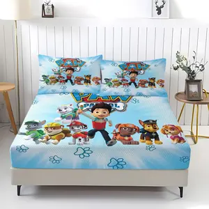 PAW Patrol Adventure Fitted Sheet,Home Bedding Set,Including 1 Bed Sheet and 2 Pillowcases,Anti Slip Dust Cover Suitable for Bedrooms and Guest Rooms,Suitable for Personal Use or Gift Giving