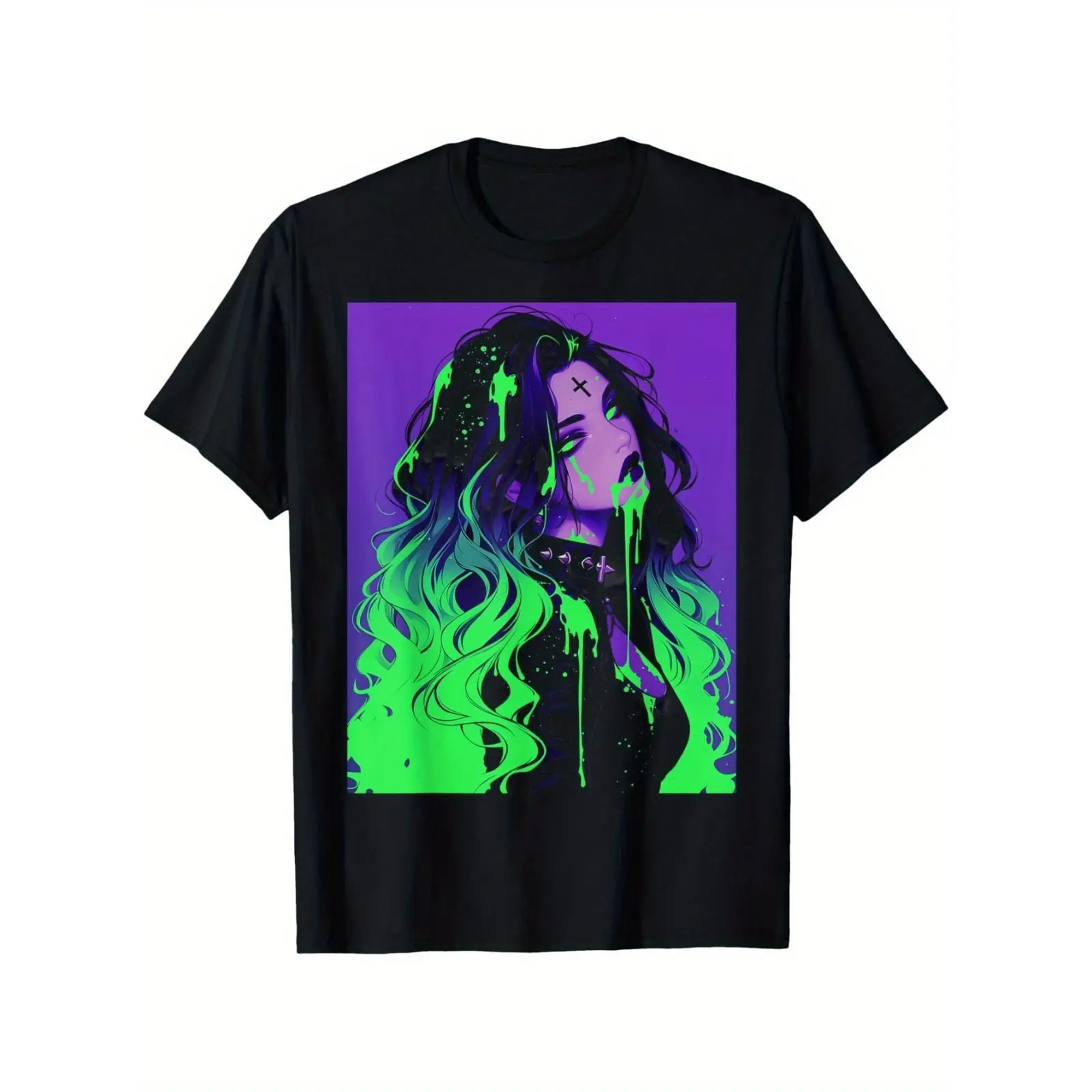Women's Cotton Printed Sports Top - Cybergoth-Cybercore-Grunge-Punk-Goth-Alt-Anime-Manga Design, 180G Fabric, Loose Breathable Casual Holiday T-Shirt, Ideal Gift for Friends
