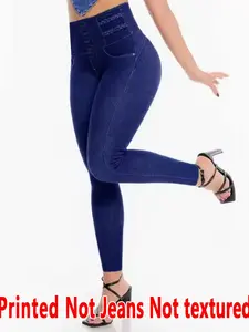 Women's Printed Tight-Fitting Pants, Legging, Non-Cowboy Fabric, Long Bottoms, Faux Cowboy Print Underwear, All Seasons Wear