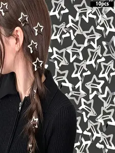 10 pcs Star Hair Clips, Silver Metal Hollow Star Barrettes | Y2K & Grunge Style | Non-slip, 3cm Size, Strong Hold, Multi-pack Available，Lightweight | Ideal for Y2K Hairstyles, Daily Wear & Aesthetic Outfits
