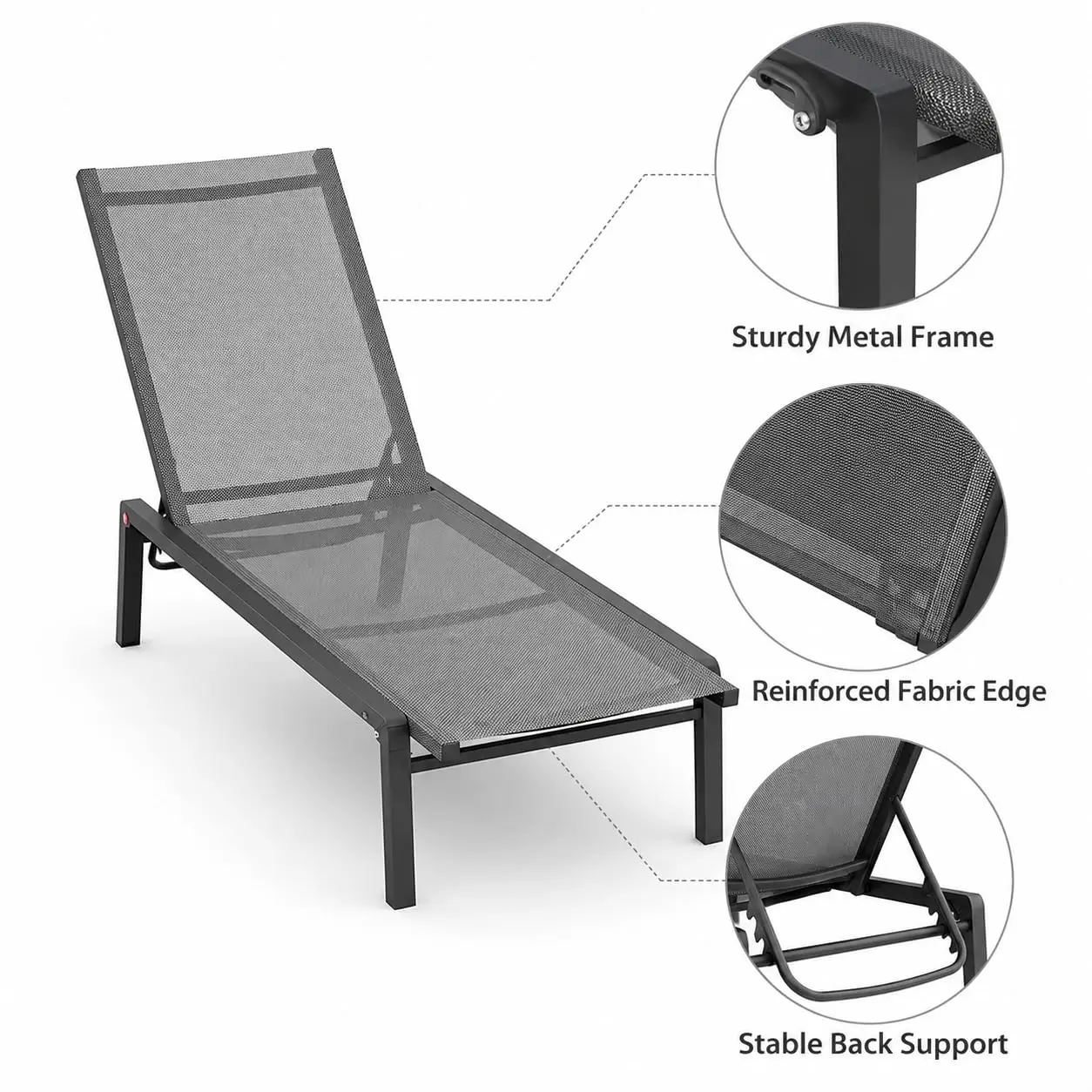 Garvee Set of 2 Outdoor Chaise Lounge Chairs - 5-Position Adjustable Reclining - Breathable Textilene Fabric, Folding Steel Frame, Curved Armrests - for Pool, Patio, Garden