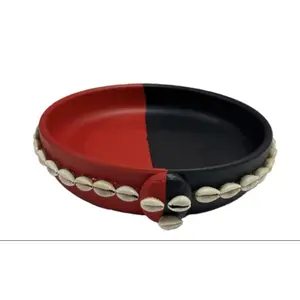 Elegua Clay Bowl with Shells 6" - Red and Black Design for Decorative Use