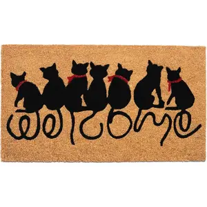 Door Mat, Coco Coir Welcome Mat with Non-Slip PVC Backing, Indoor Outdoor Mat for Home & Office, Spring Door Mat. Drative Entrance Mat with Beautiful  Print, Beige & Black, 30"x17