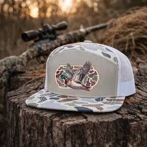 Mallard Duck Hunting Hat, 7 Panel Camo Snapback Trucker Cap Flat Bill, Embroidered Waterfowl Hunter Hat, Outdoor Gift for Men Dad