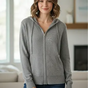NWT Quince Mongolian Cashmere Full-Zip Hoodie Heather Grey