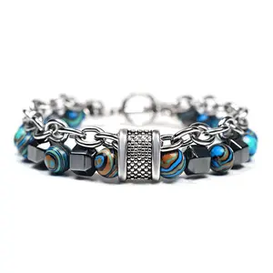 Men’s Metal Beaded Hip Hop Ethnic Style New Fashion Bracelet Bangle Turquoise Stone Lucky Year