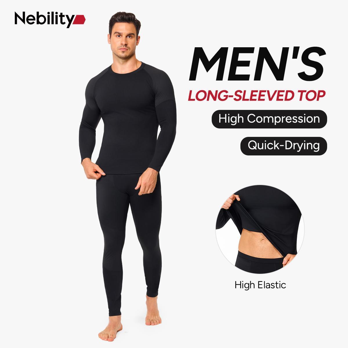 Nebility Men's Sports Outdoor Sweat Underwear Set Fitness Compression Quick-Drying Long-Sleeved Sports Set Base Layer Set