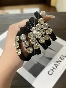 Rhinestone Decorated Hair Tie, High Elasticity Hair Tie, Fashion Hair Accessories for Women & Girls, Minimalist Headwear Suitable for Thick Hair, Elastic Hair Accessory