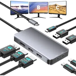 USB C Docking Station Dual  Adapter, Laptop Docking Station 3  Triple 4K60Hz Display with 2 HDMI, 4K120Hz DisplayPort, USB-A & USBC Data, 100W PD, USB C Dock for , ,