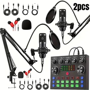 2-Person Podcast Equipment Set - Equipped with BM800 Condenser Microphone and Live Sound Card Integrated V8s Audio Interface - Perfect for Recording, Live Streaming, Gaming, Karaoke, and Singing