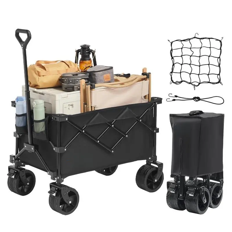 Collapsible Folding Wagon Beach Wagon Cart with All-Terrain Wheels Drink Holders Sports Wagon for Camping Shopping