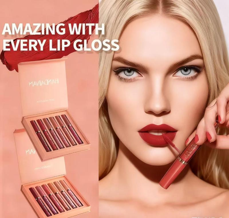 Handaiyan 6Pcs Matte Liquid Lipstick Set SatinTexture Plumping LongLasting Waterproof NonSticky Cup Lip Gloss for All Occasions Party Girls Women Makeup Accessories