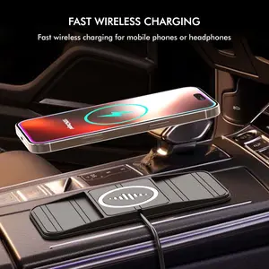 2 in 1 USB C Magnetic Car Wireless Charger Pad Non-slip Mat PD Phone for iPhone 17 16 15 14 13 12 For AirPods For Samsung Fast Charging Station Wireless Mobile Charger Smartphone Charger Super Fast Charging