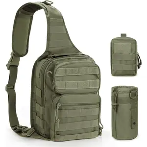 3-Pack Combo Sling Pack & Molle Pouch Waist Bag Pack & Water Bottle Pouch Holder Green