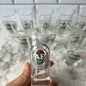 El Papá Más ** Shot Glass - Clear Drinkware with Logo and Design, Ideal for Various Flavors