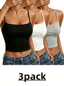 3pack Women's Stylish, Comfortable, Casual & Athletic Sleeveless Tank Tops — Slim-Fit Sports & Yoga Tanks, Casual Strappy Base Layers — Versatile Solid-Color Activewear