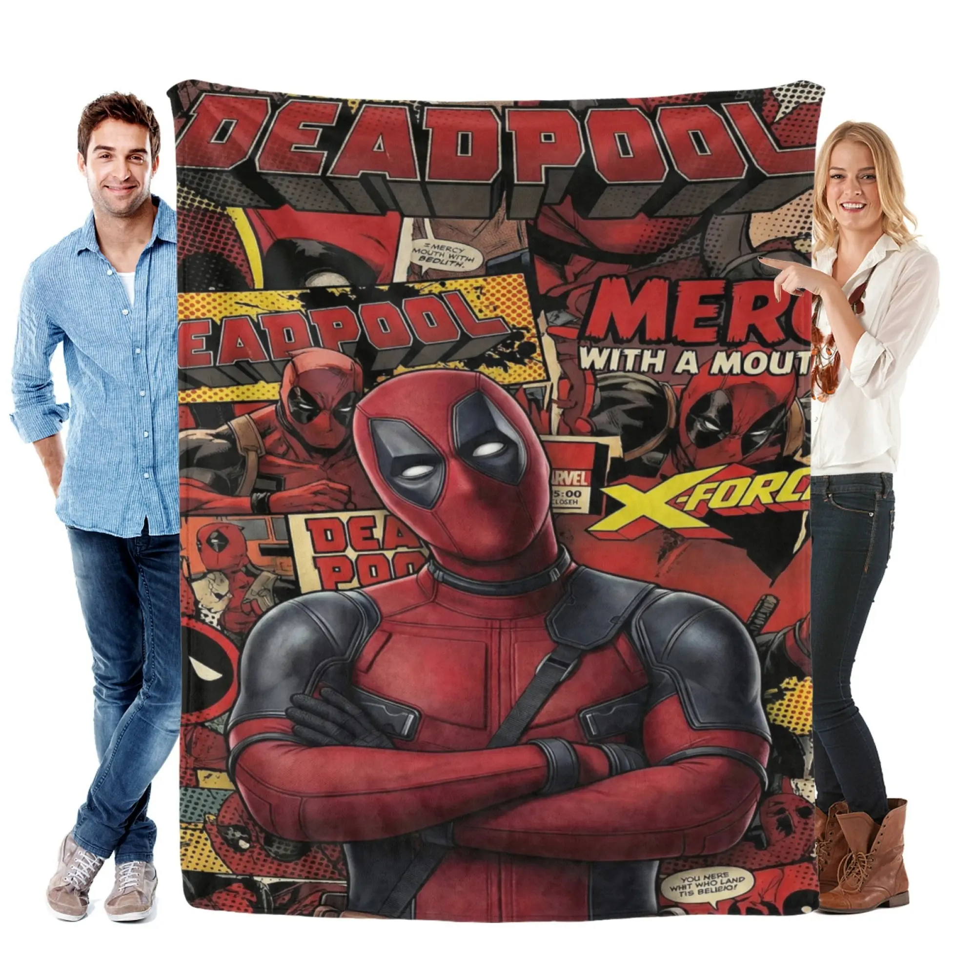 [SummerVibes] MARVEL CLASSIC Deadpool "Merc With a Mouth" Flannel Blanket - Soft Cozy Comic Throw for Couch, Bed, Office & Fans