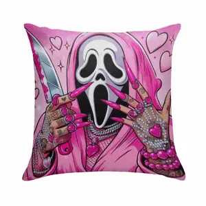 Pink Glam Mask Pillow Cover (Without Insert) Sparkly Heart and Knife Art Print Vibrant Pop Art Style Soft Decorative Cushion Case for Bedroom Living Room Sofa Halloween Party Gift Decor