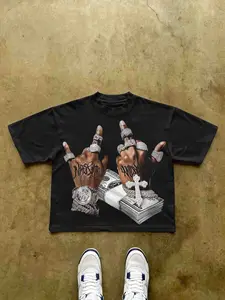 Men Women Graphic Tee Short Sleeve Loose Fit All Season Casual Daily Wear Streetwear Gift Choice, Vintage Hand Dollar Print Design, Casual Streetwear Top